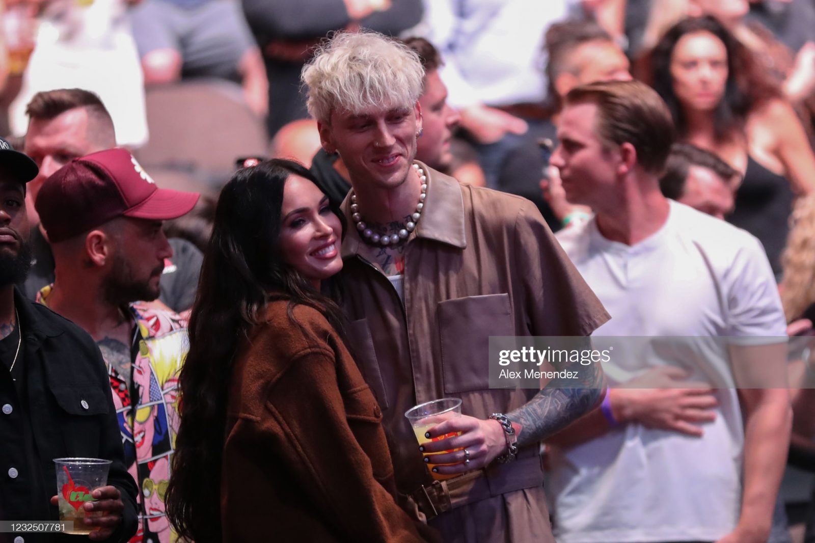 JACKSONVILLE, FL - APRIL 24: Megan Fox and boyfriend Machine Gun Kelly attend UFC 261 at VyStar Veterans Memorial Arena on April 24, 2021 in Jacksonville, Florida. (Photo by Alex Menendez/Getty Images)