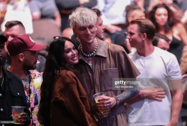 JACKSONVILLE, FL - APRIL 24: Megan Fox and boyfriend Machine Gun Kelly attend UFC 261 at VyStar Veterans Memorial Arena on April 24, 2021 in Jacksonville, Florida. (Photo by Alex Menendez/Getty Images)